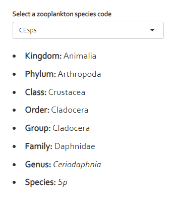 Interactive zooplankton taxonomy lookup created with R and Shiny